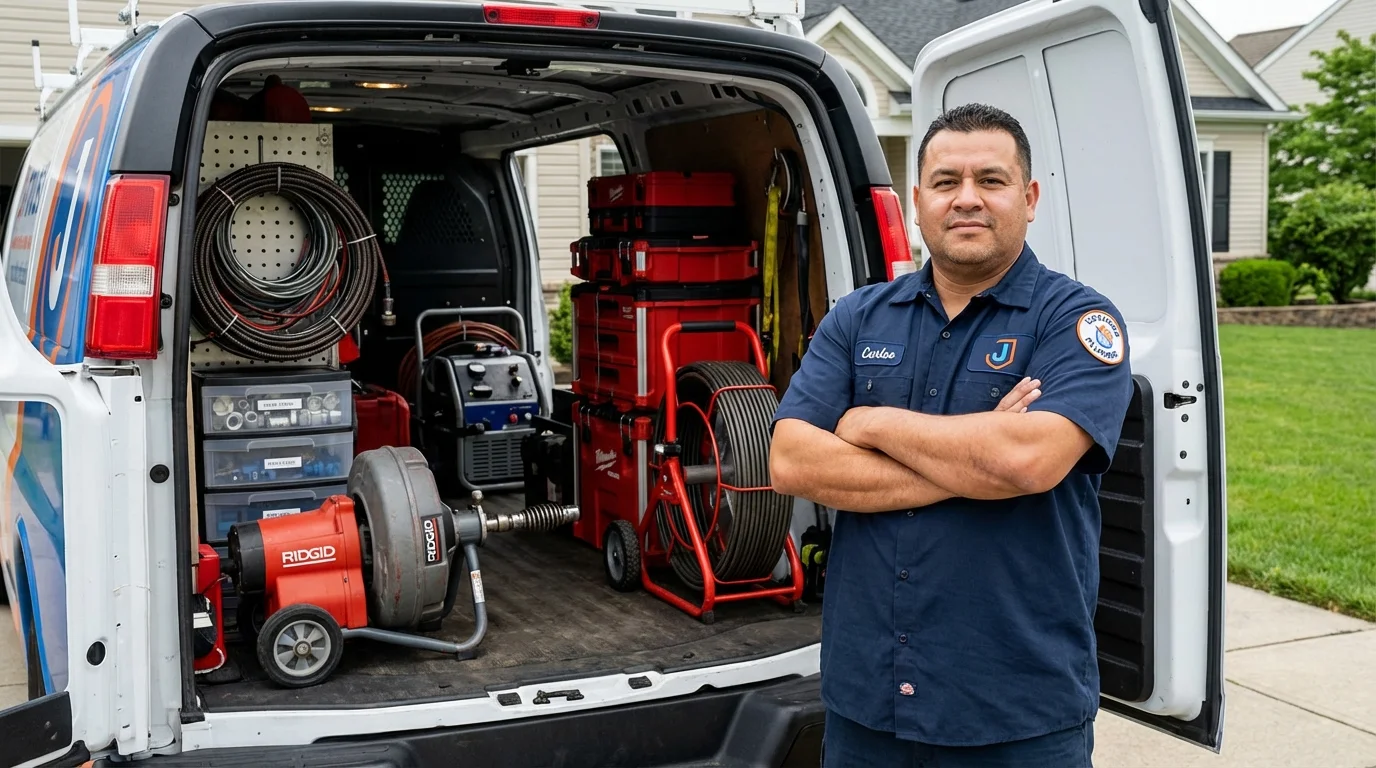 Professional drain cleaning equipment and Johns Plumbing LLC plumber in Balsam Lake