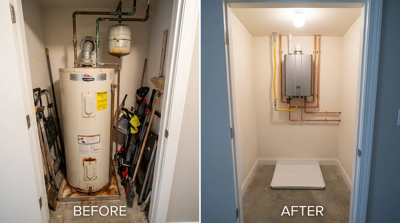 Tank water heater versus wall-mounted tankless unit comparison for Balsam Lake, WI homeowners